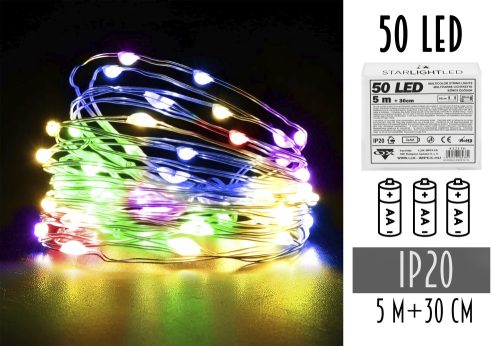 432116 LED WIRE GIRLAND WITHOUT 3AA BATTERY, 50 LED COLORFUL