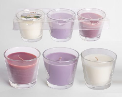 436931 FRAGRANT CANDLE IN GLASS SET OF 3  VANILLA   PURPLE