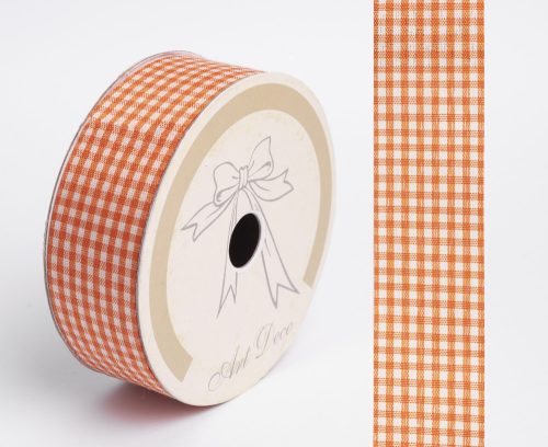 FABRIC RIBBON CHECKED LIGHT BROWN