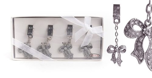 449373 TIN NAPKIN CLIP WITH CRYSTALS AND BOW  SET OF 4