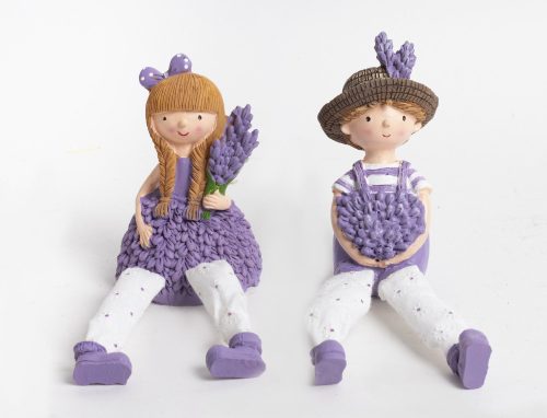 POLIRESIN BOY OR GIRL WITH  DANGLING STRING FEET, LAVENDER