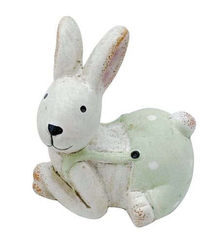 465143 CERAMIC RABBIT IN DOTTED DRESS, GREEN OR PINK