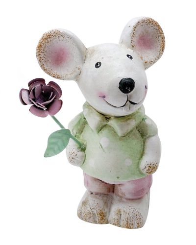465148 CERAMIC MOUSE IN DOTTED DRESS, GREEN OR PINK
