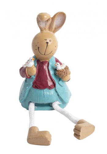 POLIRESIN DECORATION, RABBIT BOY WITH DANGLING STRING FEET, BROWN