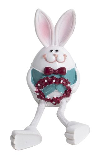 POLIRESIN DECORATION, RABBIT BOY WITH DANGLING STRING FEET, CHUBBY