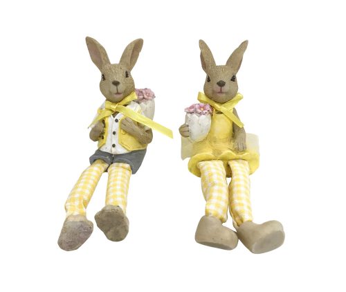 POLIREZIN RABBIT BOY OR GIRL WITH DANGLING STRING FEET, YELLOW