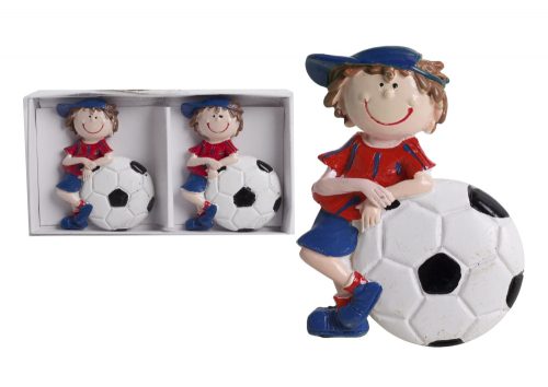 468197 POLYRESIN  FOOTBALLER WITH BALL SET OF 2 RED/BLUE STICKER