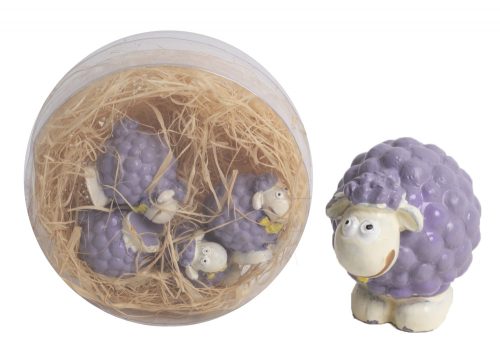 POLYRESIN SHEEP WITH STRAW IN BOX, SET OF 4, PURPLE