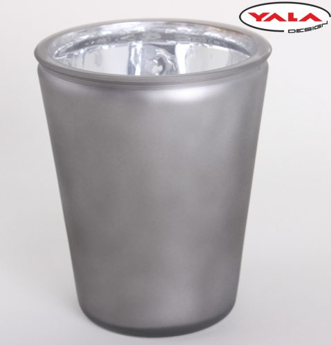 GLASS POT V SHAPED GREY METAL