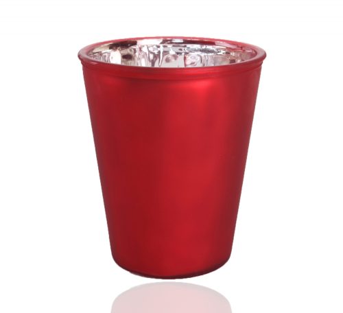 475864 GLASS  TEA LIGHT HOLDER CIRCLE METAL RED