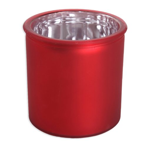 475888 GLASS  TEA LIGHT HOLDER CIRCLE METAL RED