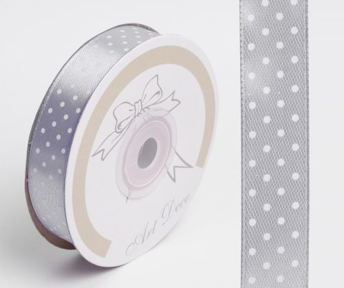 SATIN RIBBON  DOTTED GREY