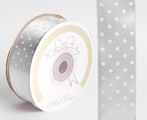 SATIN RIBBON  DOTTED GREY