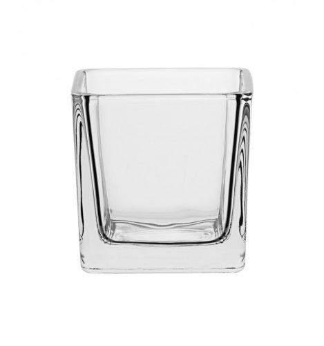 486188 GLASS HANDMADE TEALIGHT HOLDER, SQUARE SHAPED, CLEAR