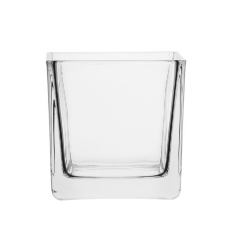 486296 GLASS HANDMADE TEALIGHT HOLDER, SQUARE SHAPED, CLEAR