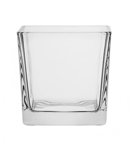 486297 GLASS TEA LIGHT HOLDER CUBE SHAPE THICK WALLED CLEAR