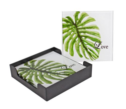 489879 GLASS  PLACEMAT  SET OF 4 FHILODENDRON