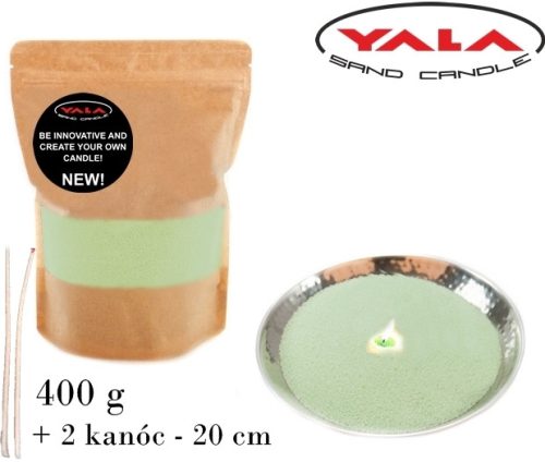 497483 SAND CANDLE WITH 2 WICKS  LIGHT GREEN