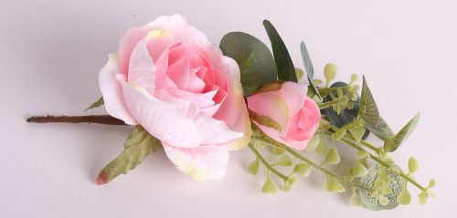 502037 ARTIFICIAL FLOWER ROSE PICK WITH LEAF, 2 FLOWER HEADS, PINK