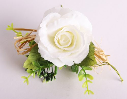 504237 ARTIFICIAL FLOWER ROSE PICK WITH BERRIES AND LEAF, WHITE