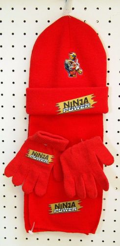 650226 KIDS WINTER HAT, SCARF AND GLOVES SET WITH NINJA POWER SIGN, RED