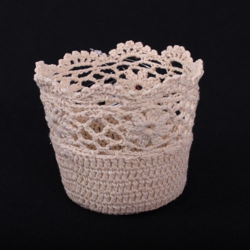 CROCHET LACE POT, ROUND SHAPED, BEIGE