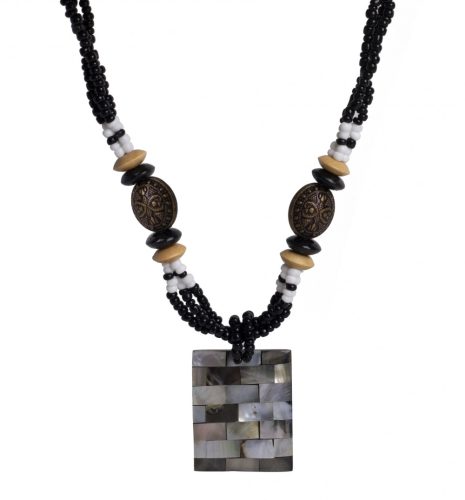683095 NATURAL NECKLACE WITH BRICK-WALL MEDAL, BLACK