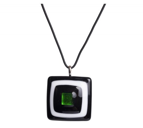 NECKLACE WITH GLASS 3 COLOURED SQUARE MEDAL IN GIFT BOX