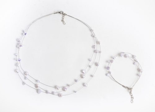 689025 WIRE NECKLACE AND BRACELET SET WITH PEARL, PURPLE