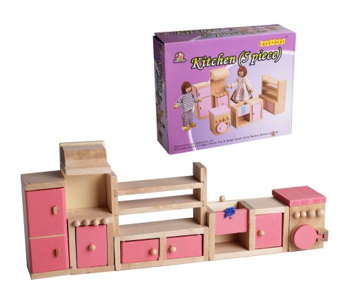 WOODEN DOLLS HOUSE KITCHEN, SET OF 5