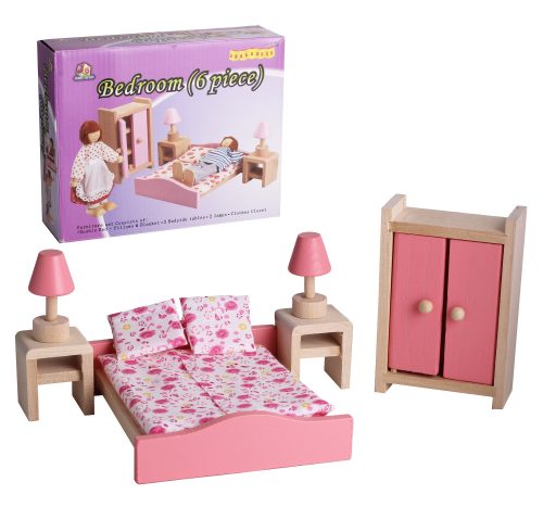 WOODEN DOLLS HOUSE BEDROOM, SET OF 6