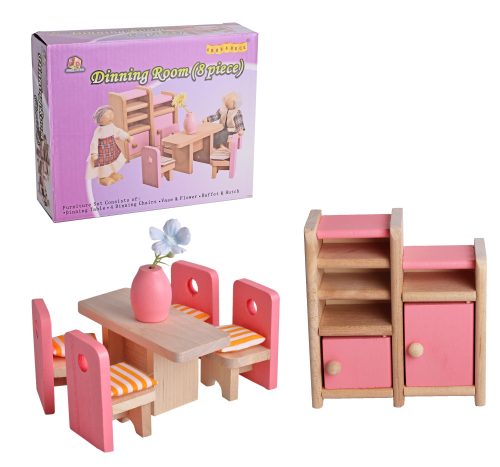 WOODEN DOLLS HOUSE DINING ROOM, SET OF 8