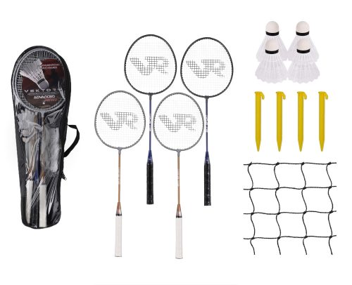 BADMINTON METAL SET, 4 RACKETS AND 2 BALL WITH NET