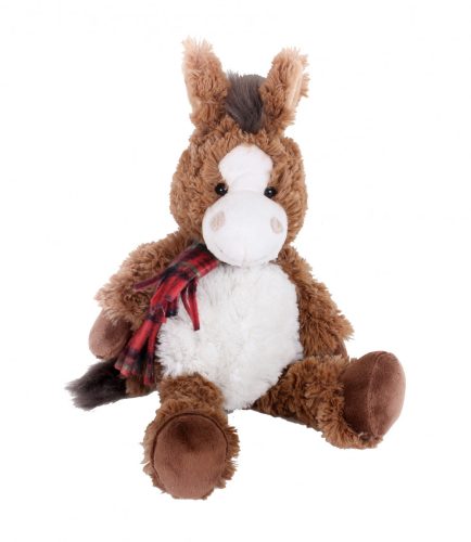 809076 PLUSH HORSE WITH KNITTED SCARF, SITTING, BROWN-WHITE