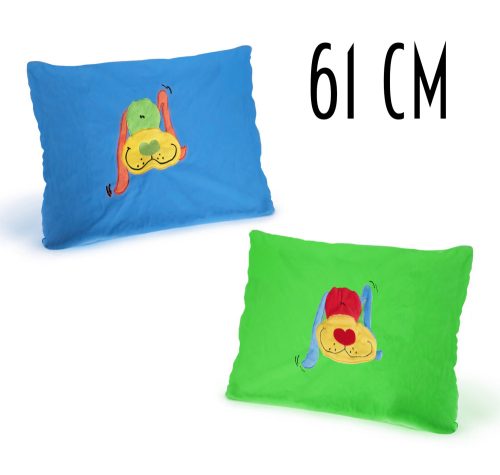 860994 PLUSH PILLOW CASE WITH DOG HEAD EMBROIDERED, BLUE OR GREEN