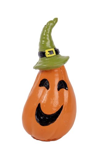 POLIREZIN HALLOWEEN TÖK, ZÖLD BOSZORKÁNY SAPKÁVAL, NARANCSSÁRGA ZÖLD