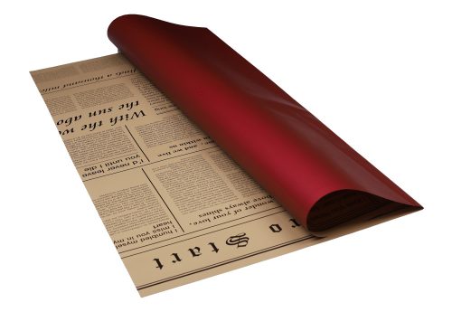 K063431 PLASTIC WRAPPING SHEET, SET OF 20, 2 SIDED, NEWSPAPER PATTERN, CLARET