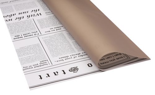 K063435 PLASTIC WRAPPING SHEET, SET OF 20, 2 SIDED, NEWSPAPER PATTERN, BROWN