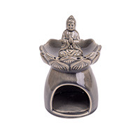 KERÁMIA OLAJMÉCSES, BUDDHA, SZÜRKE