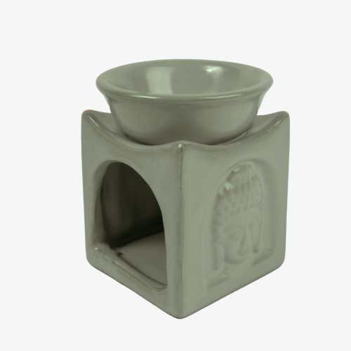 KERÁMIA OLAJMÉCSES, TÉGLALAP ALAKÚ, BUDDHA FEJJEL, ZÖLD