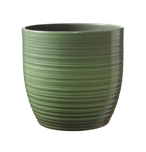 CERAMIC PLANT POT, BERGAMO, LEAVE GREEN