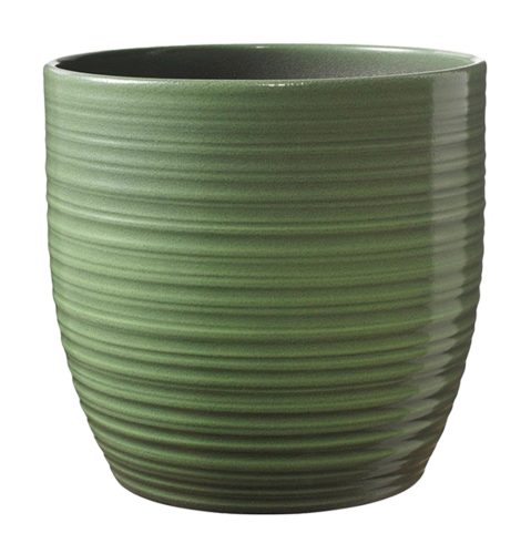 CERAMIC PLANT POT, BERGAMO, LEAVE GREEN