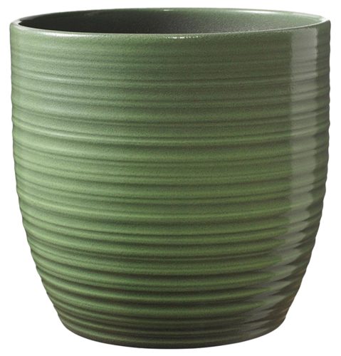 CERAMIC PLANT POT, BERGAMO, LEAVE GREEN