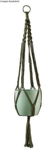 K192597 CERAMIC HANGING PLANT POT, MAKRAMEE, NATURAL GREEN