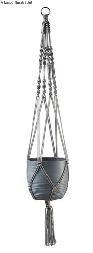 K192598 CERAMIC HANGING PLANT POT, MAKRAMEE, SHINY GRAY