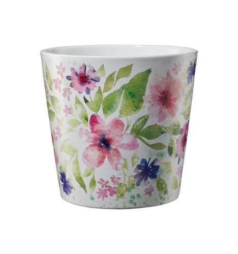 K193166 CERAMIC PLANT POT, DALLAS AQUATELLE, FLOWER WATERCOLOR