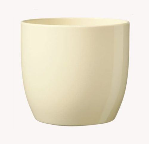 K193438 CERAMIC PLANT POT, BASEL FULL COLOR, SHINY VANILLA