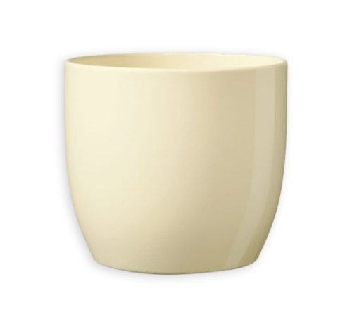 K193448 CERAMIC PLANT POT, BASEL FULL COLOR, SHINY VANILLA