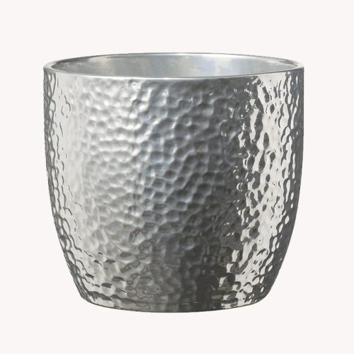CERAMIC PLANT POT, BOSTON METTALIC SILVER