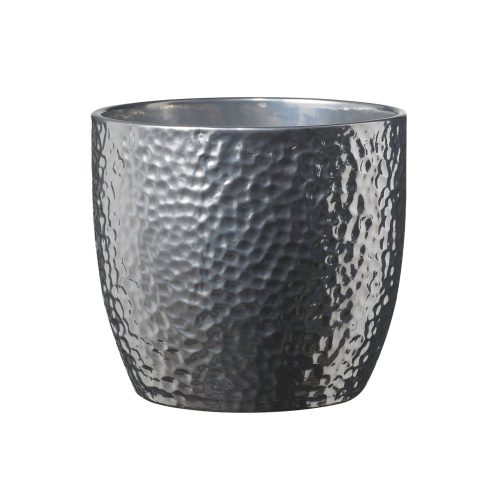 K193782 CERAMIC PLANT POT, BOSTON METTALIC SILVER